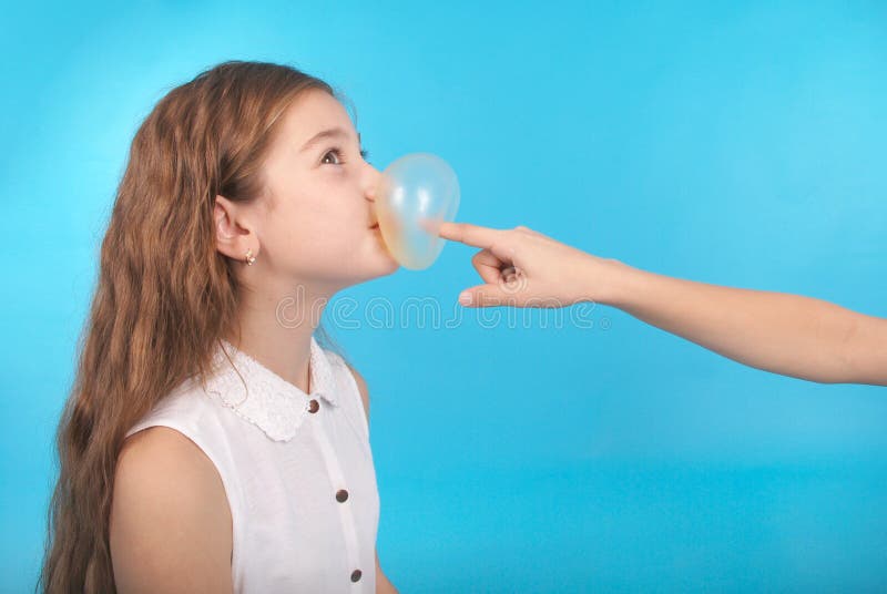 Two Young Girls Playing with Chewing Gum Stock Photo Image of