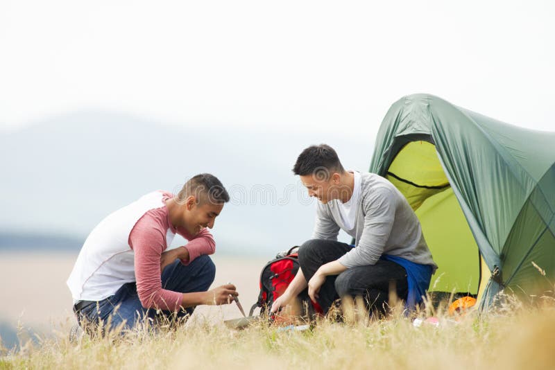 343 Two Young Men Camping Trip Countryside Stock Photos Free