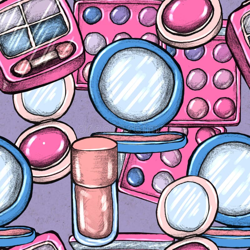 Make up seamless pattern. Hand drawn beauty Makeup products. Lipstick, eye shadows, eyeliner, concealer, nail polish and brushes. Cosmetic background. Make up seamless pattern. Hand drawn beauty Makeup products. Lipstick, eye shadows, eyeliner, concealer, nail polish and brushes. Cosmetic background.