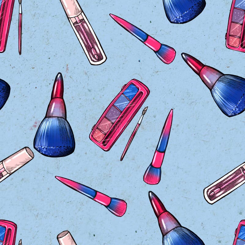 Make up seamless pattern. Hand drawn beauty Makeup products. Lipstick, eye shadows, eyeliner, concealer, nail polish and brushes. Cosmetic background. Make up seamless pattern. Hand drawn beauty Makeup products. Lipstick, eye shadows, eyeliner, concealer, nail polish and brushes. Cosmetic background.