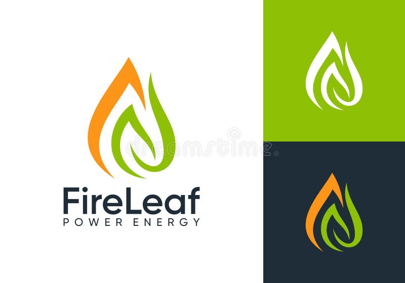 Twórczy ogień ognia z konstrukcją wektorową logo energii na liściach royalty ilustracja