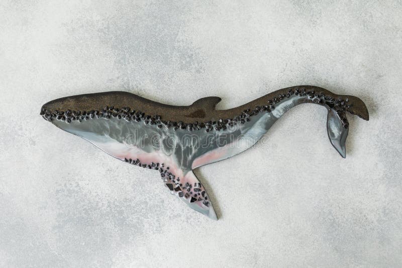 Resin art whale on gray background. Epoxy art. Flat lay. Resin art whale on gray background. Epoxy art. Flat lay