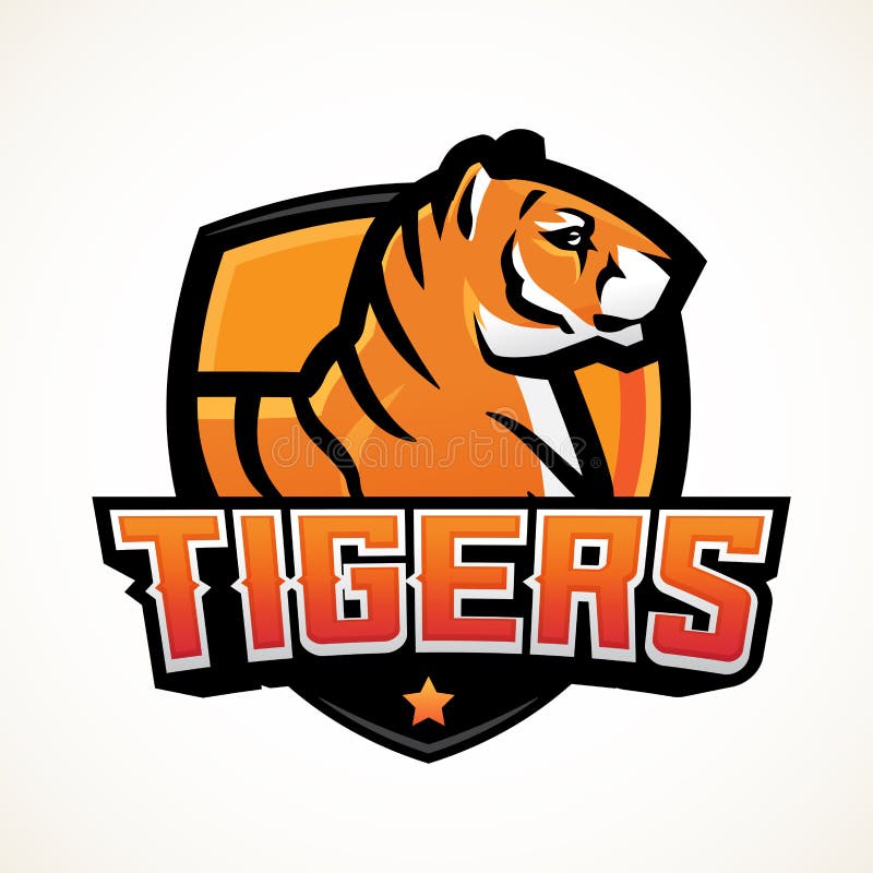 Tygrysi osłona sporta maskotki szablon Premade koszykówki lub futbolu łaty projekt Szkoły wyższa ligowa insygnia, szkoła średnia royalty ilustracja Tygrysi osłona sporta maskotki szablon Premade koszykówki lub futbolu łaty projekt Szkoły wyższa ligowa insygnia, szkoła średnia royalty ilustracja