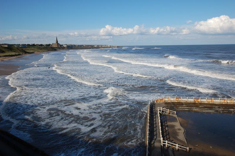Tynemouth Longsands and Old Pool Stock Image Image of high, waves
