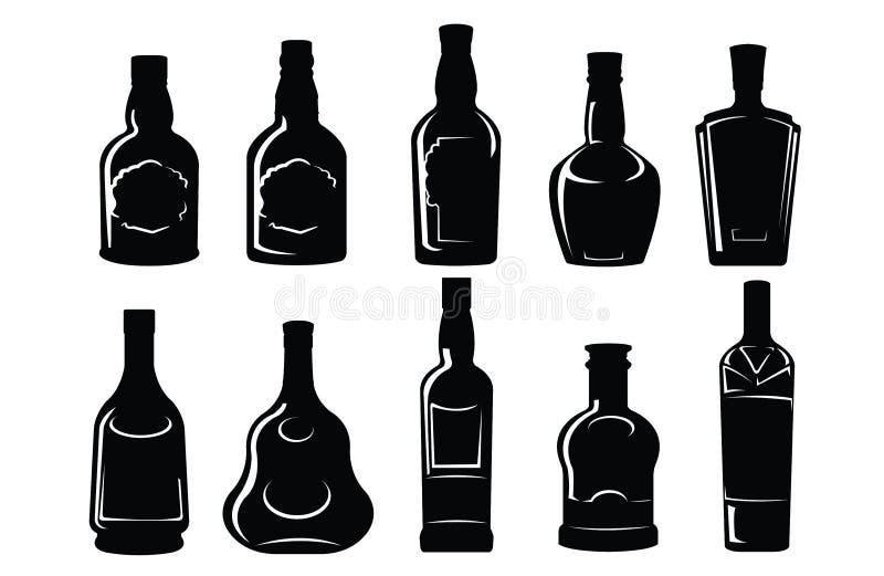 Vector set 2 of 3 silhouette famous  liquor bottle. Vector set 2 of 3 silhouette famous  liquor bottle