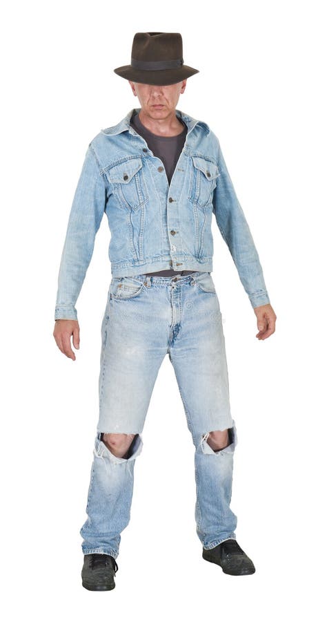 Type de gars dur d'homme portant de vieux vêtements d'isolement photo stock Type de gars dur d'homme portant de vieux vêtements d'isolement photo stock