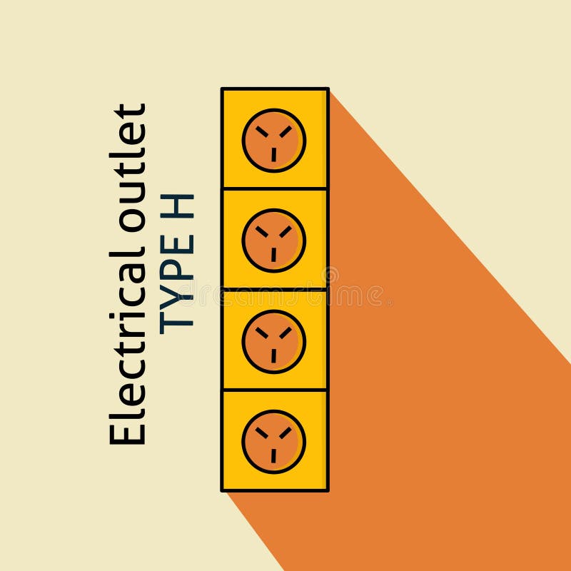 Type H Power Plug and Socket, Flat Design Electrical Plugs and