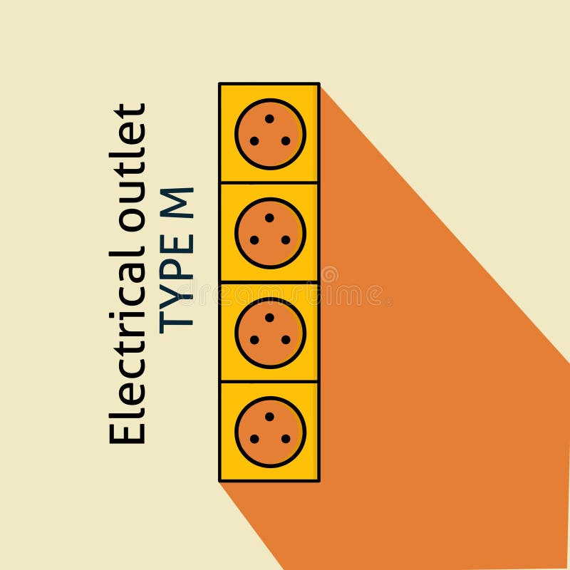Type M Power Plug and Socket, Flat Design Electrical Plugs and