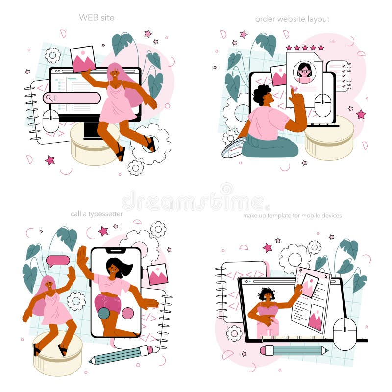 Typersetter online service or platform set. Website constructing. vector illustration