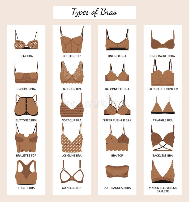 Set of different types of women's bras. Line - Stock