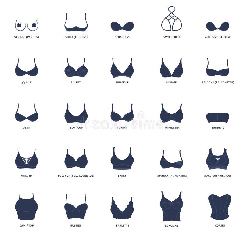 Types of Bras. the Complete Vector Collection of Lingerie Stock Vector -  Illustration of lace, pushup: 158442233