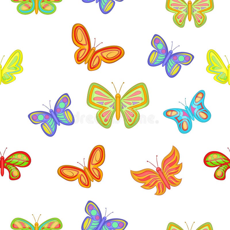 Types of Butterflies Pattern, Cartoon Style Stock Vector - Illustration ...