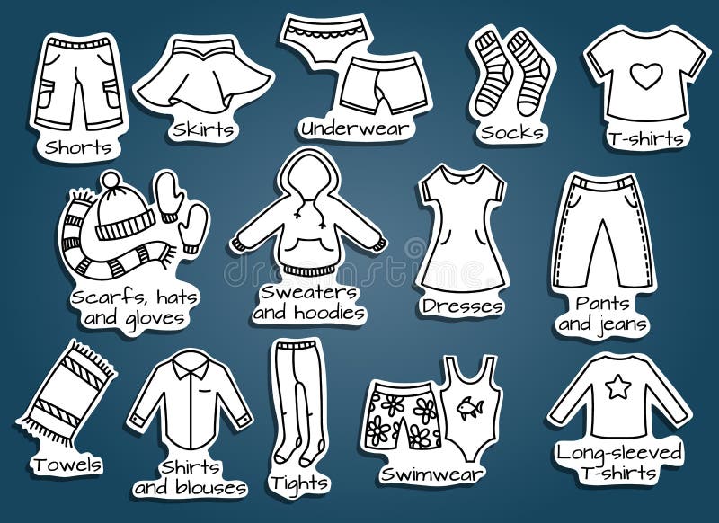 https://thumbs.dreamstime.com/b/types-casual-clothes-doodle-outline-illustration-vector-icons-useful-stickers-boxes-kids-wear-types-clothes-104680804.jpg