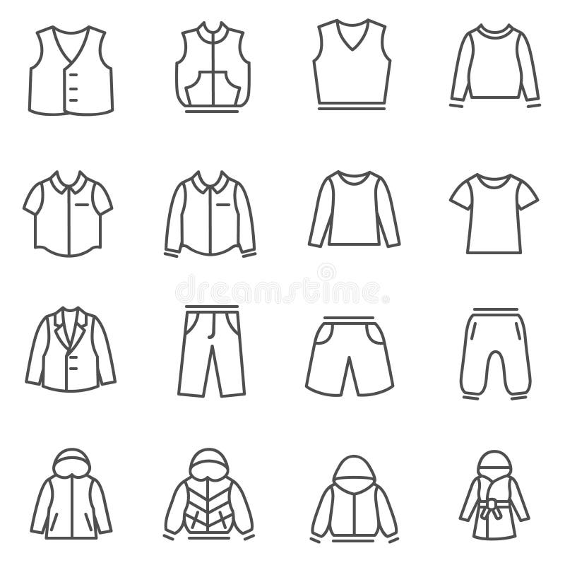 Types of Clothes for Boys and Teenagers As Line Icons Stock Vector ...