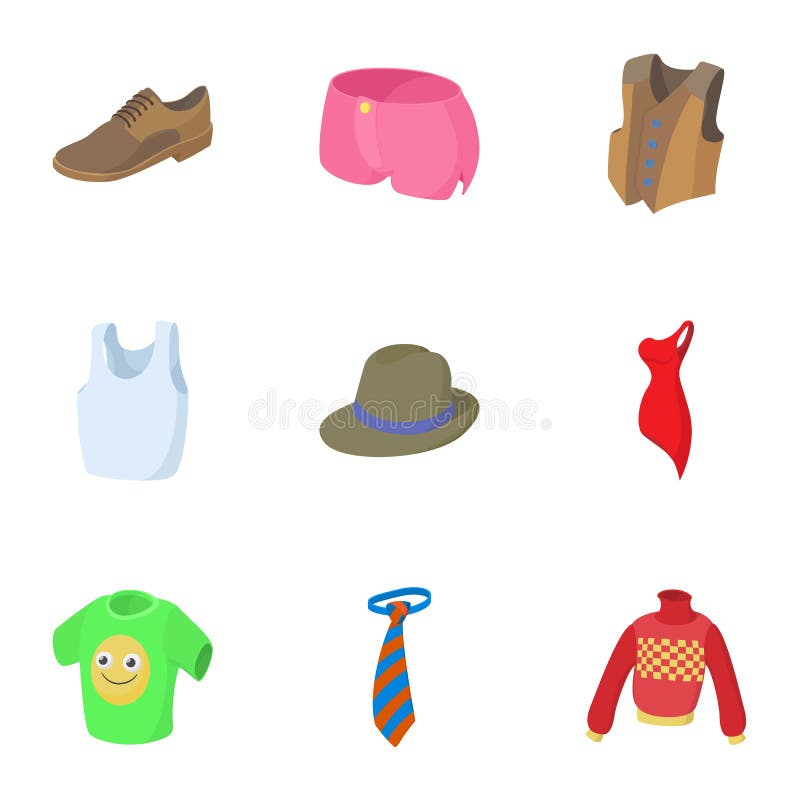 Types of Clothes Icons Set, Cartoon Style Stock Vector - Illustration ...