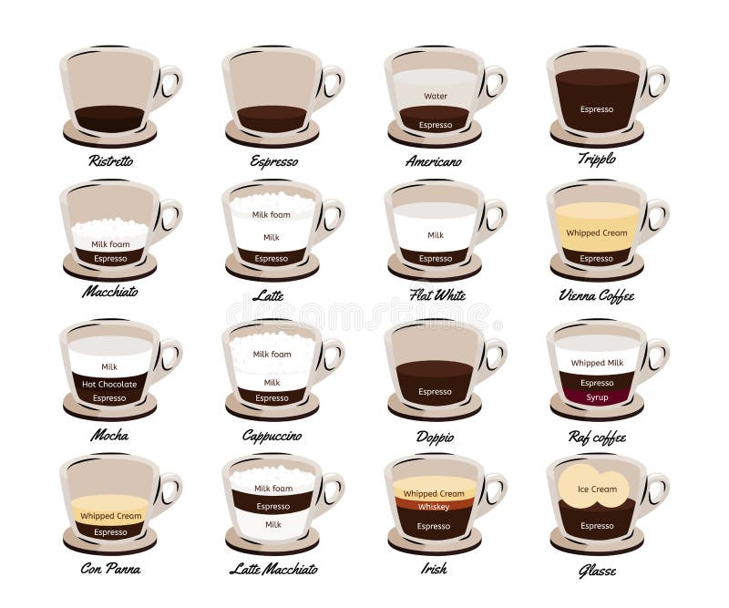 Download Types Of Coffee. Coffee Drinks Vector Illustration. Stock ...