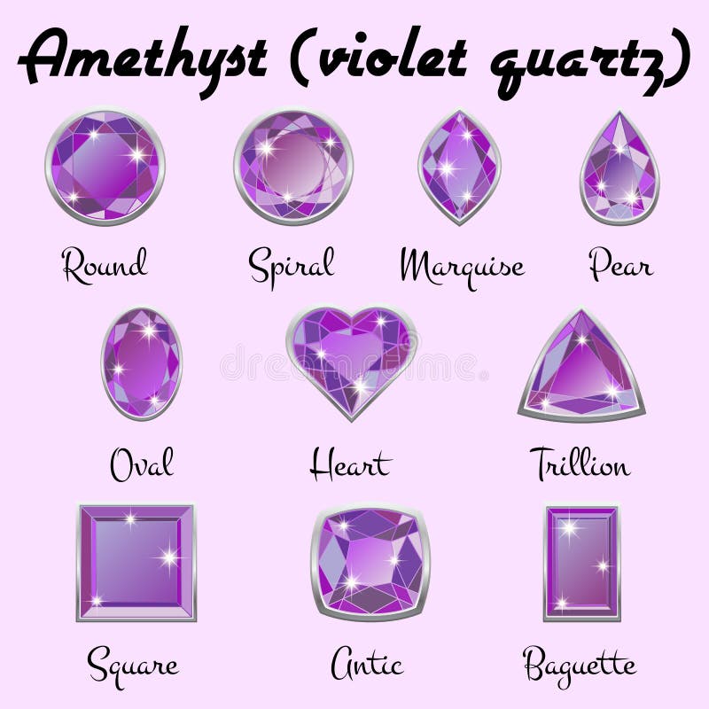 Types of cuts of Amethyst stock vector. Illustration of circle 80858477