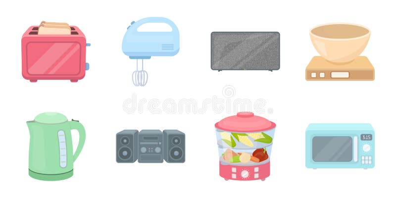 Types d'icônes d'appareils électroménagers dans la collection d'ensemble pour la conception Illustration de Web d'actions de symb illustration libre de droits Types d'icônes d'appareils électroménagers dans la collection d'ensemble pour la conception Illustration de Web d'actions de symb illustration libre de droits