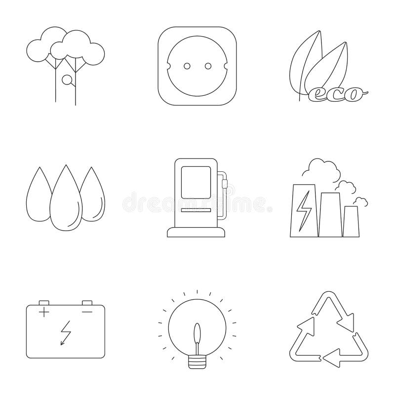 Types of Energy Icons Set, Outline Style Stock Vector Illustration of