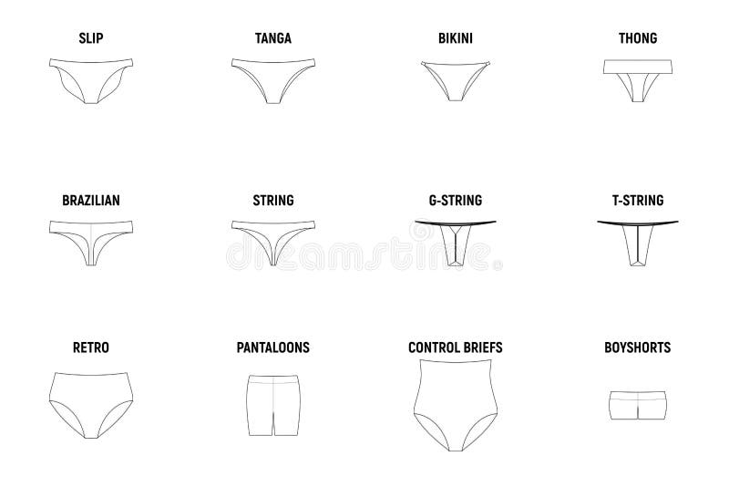 Types of Panties for Women. Stock Vector - Illustration of retro ...