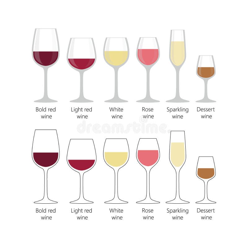 Types van geplaatste wijnglazen Kleurrijke volledige wijnglazen royalty-vrije illustratie Types van geplaatste wijnglazen Kleurrijke volledige wijnglazen royalty-vrije illustratie