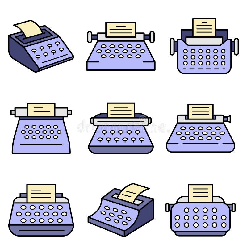 Typewriter icon set line color vector vector illustration