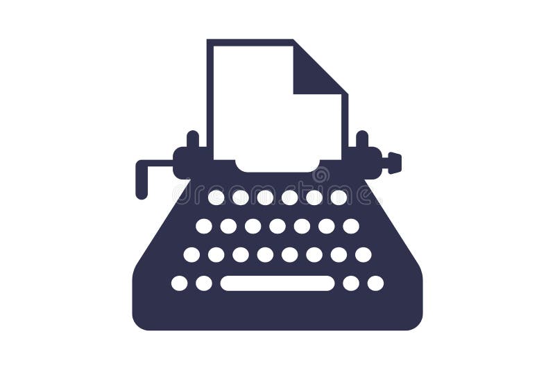 Typewriter icon with sheet of paper on white background. stock illustration