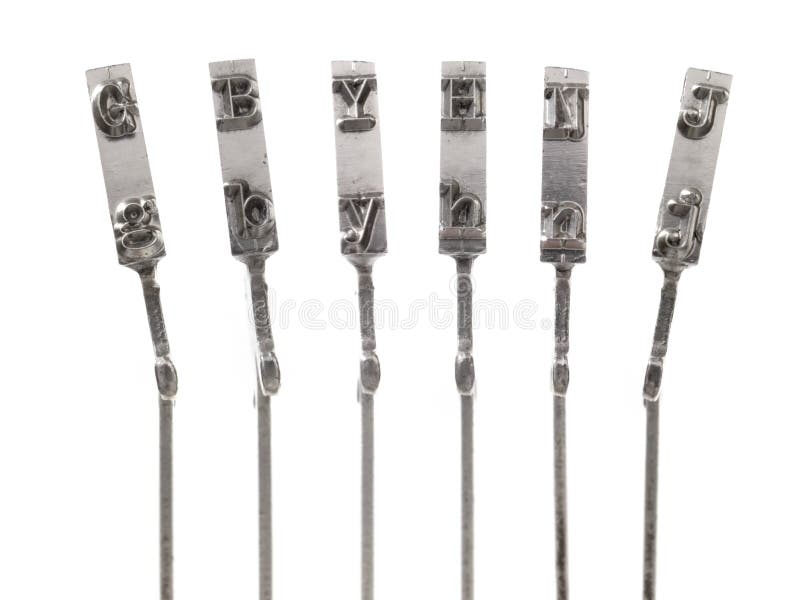 Letters and numbers of old typewriter keys. G, B, Y, H, N, J. Metal n stock images, royalty-free photos and pictures