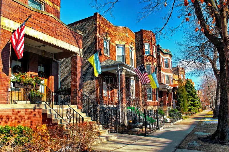 Typical Architecture in the Ukrainian Village at Chicago, USA Stock