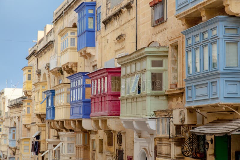 Typical Bay Windows of Historic Valletta Stock Image Image of