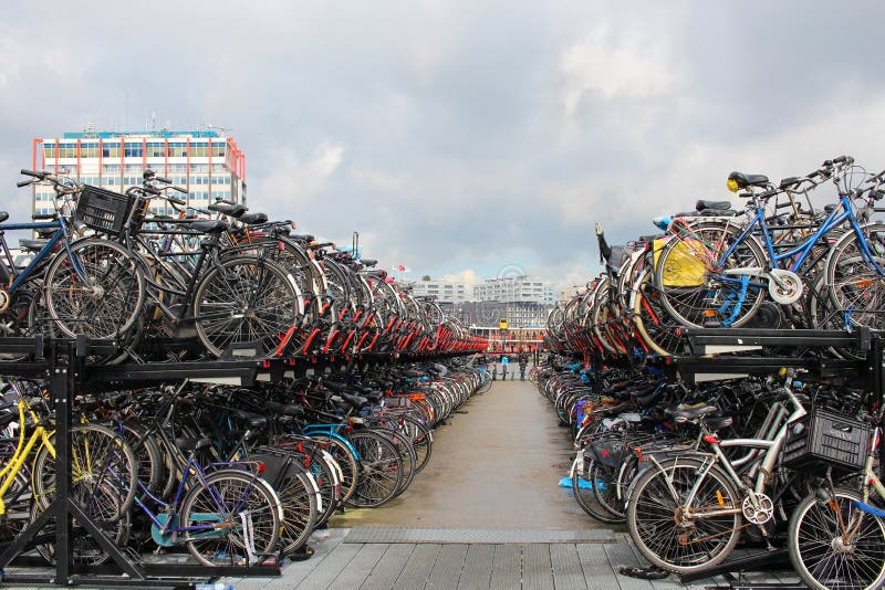Typical Bicycle Parking in Amsterdam, Netherlands Stock Photo Image