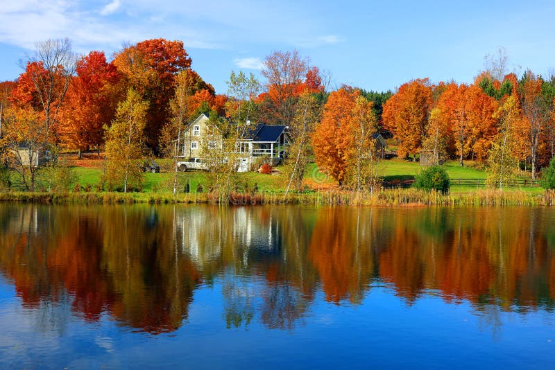 Typical Canadian House in Fall Landscape Eastern Townships Quebec ...