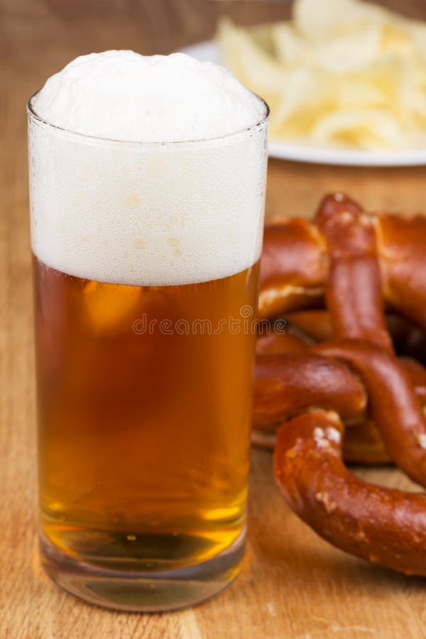 Typical Crusty German Pretzel Bread with Beer Stock Image Image of