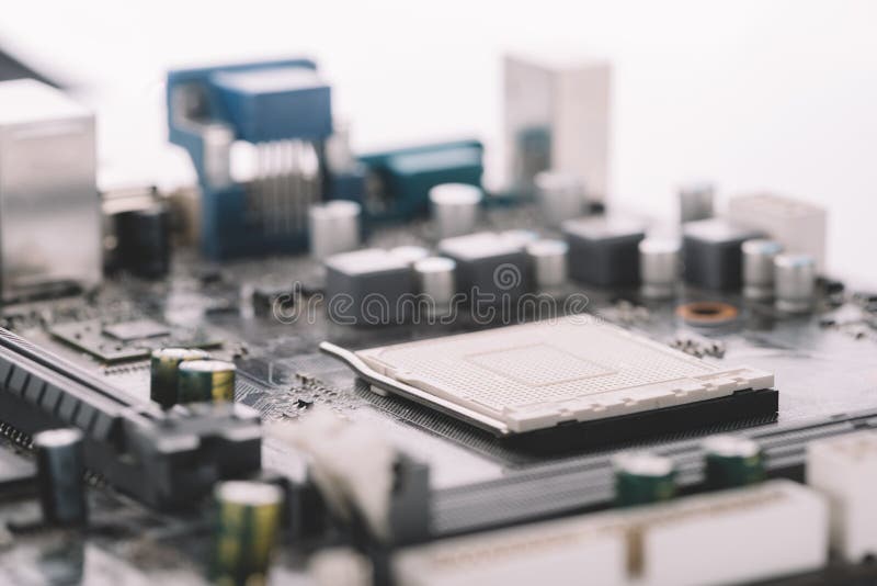 Typical desktop computer logic board close-up view royalty free stock images