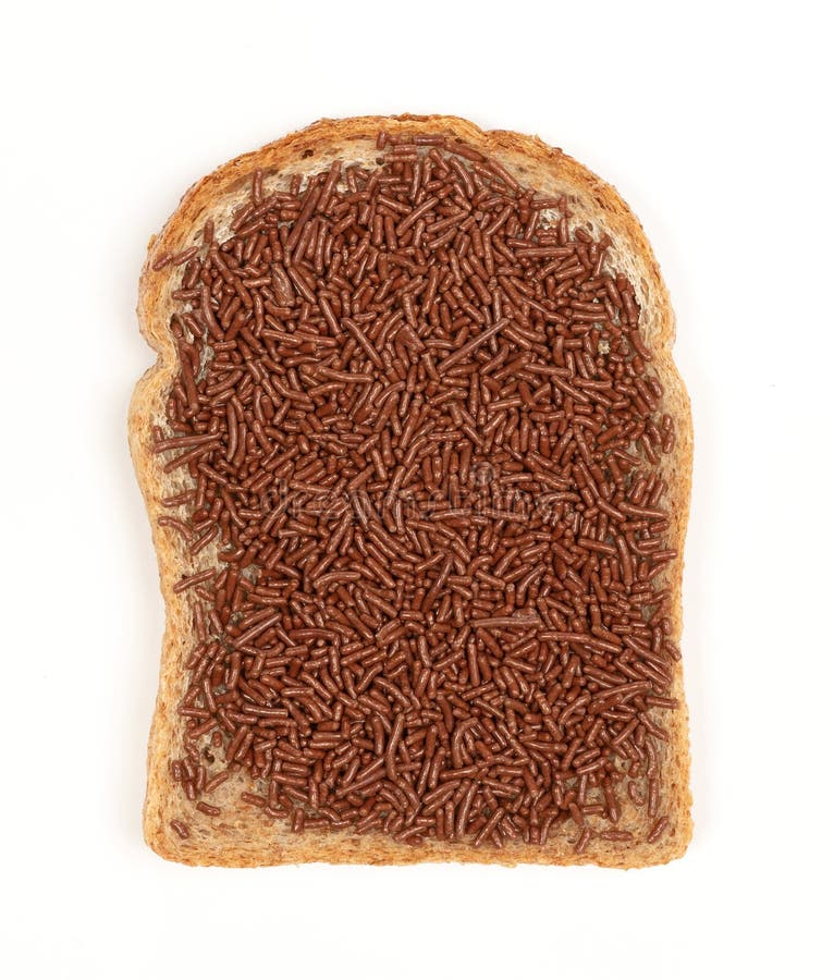 Typical Dutch Chocolate Sprinkles Hagelslag on a Slice of Bread Stock