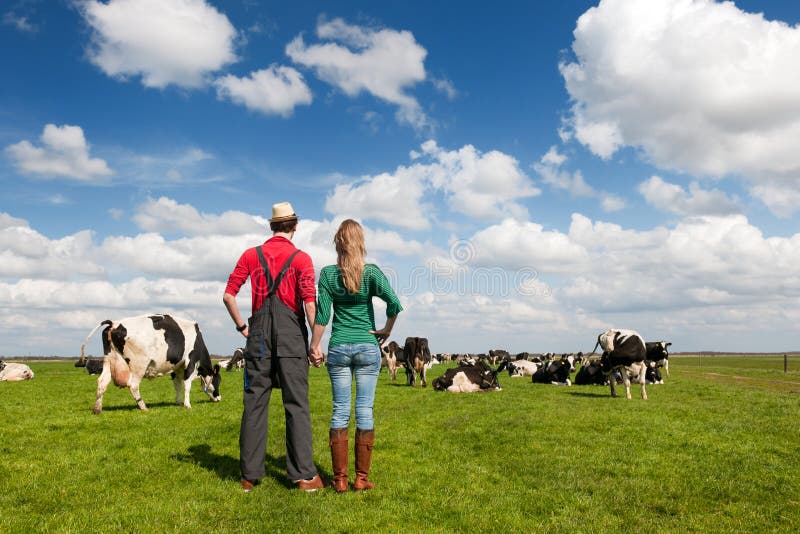Download Typical Dutch Landscape With Farmers Couple Stock Photo - Image of looking, person: 24777656
