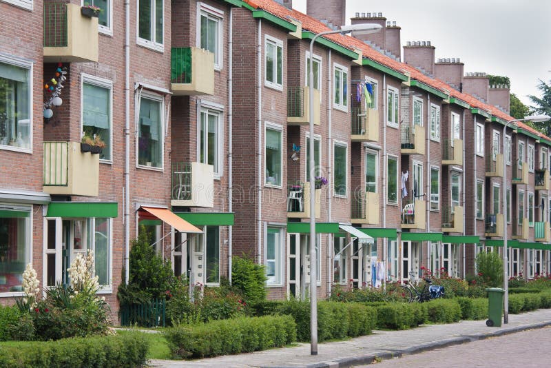 Typical Dutch Residential Street With Flats Stock Image - Image of