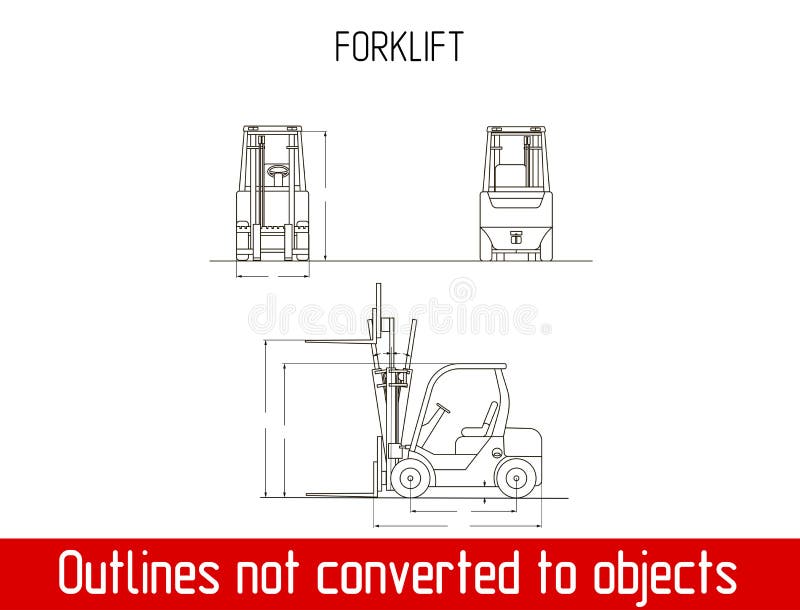 Typical Forklift Overall Dimensions Outline Blueprint Template Stock