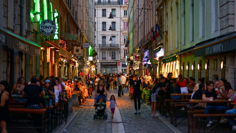 Typical French Street Full with Restaurants Editorial Image - Image of