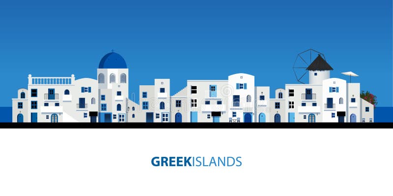 Typical Greek island houses. Blue sky and sea on the background stock illustration Typical Greek island houses. Blue sky and sea on the background stock illustration