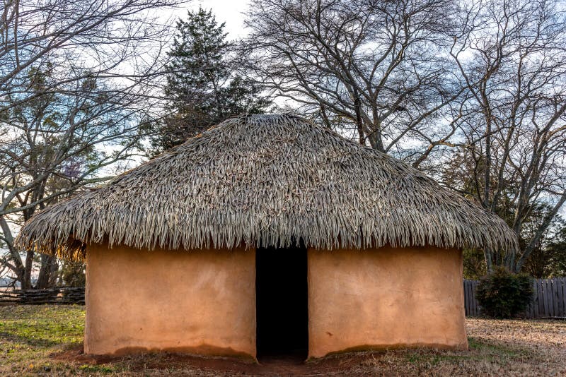 Typical and historical Wattle and Daub houses used by cherokee and atsina indian tribes