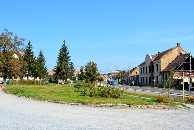 Typical landscape in the village Saschiz, in Transylvania. Saschiz is an old medieval saxon village where there is an evanghelic fortified church.The fortified royalty free stock photo Typical landscape in the village Saschiz, in Transylvania. Saschiz is an old medieval saxon village where there is an evanghelic fortified church.The fortified royalty free stock photo