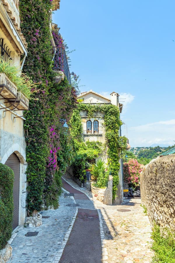 Typical narrow street in Saint Paul de Vence, France