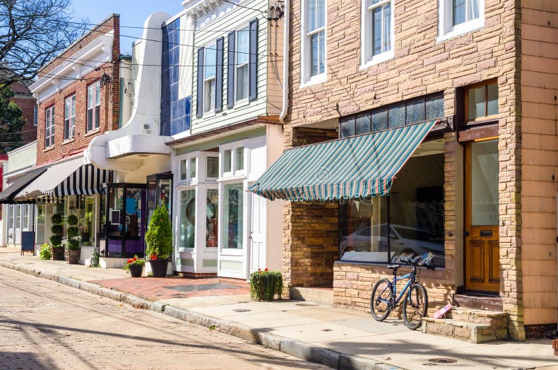 Typical Old American Stores on a Sunny Autumn Day