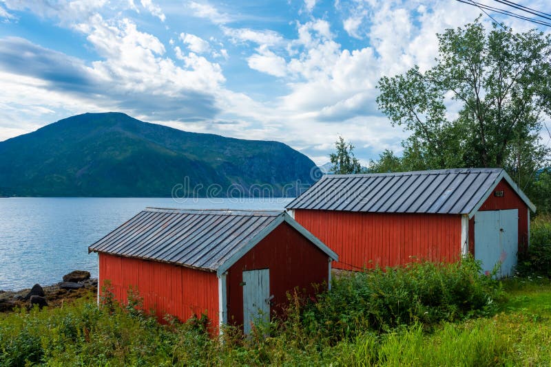 Typical Red Houses in Senja Island, Norway Stock Photo Image of