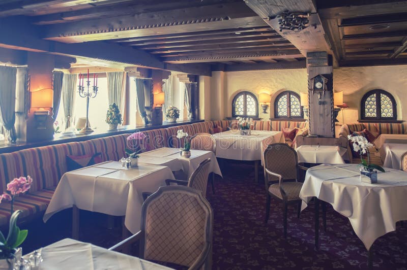 Typical Restaurant In Hotel, Germany Stock Image - Image of empty