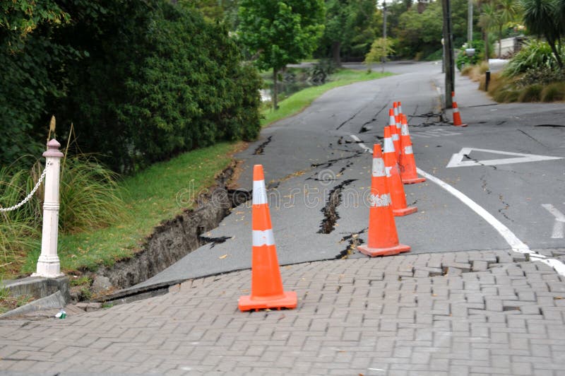 Typical road damage near the Avon River from the 6.4 earthquake in Christchurch, South Island, New Zealand, 22-2-2011