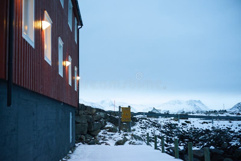 Typical Scandinavian Red Houses And Unfrozen Sea Stock Image Image Of