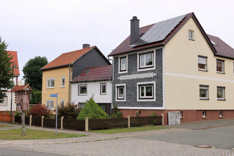 Typical Slated Facades of Old Houses in Thuringia in Germany Stock