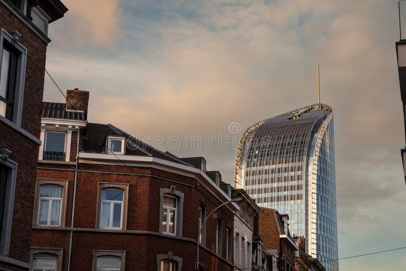 Typical Street of Liege City Center with Residential Buildings and the ...